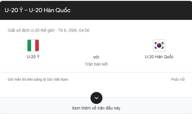 U20 Ý vs U20 Hàn Quốc